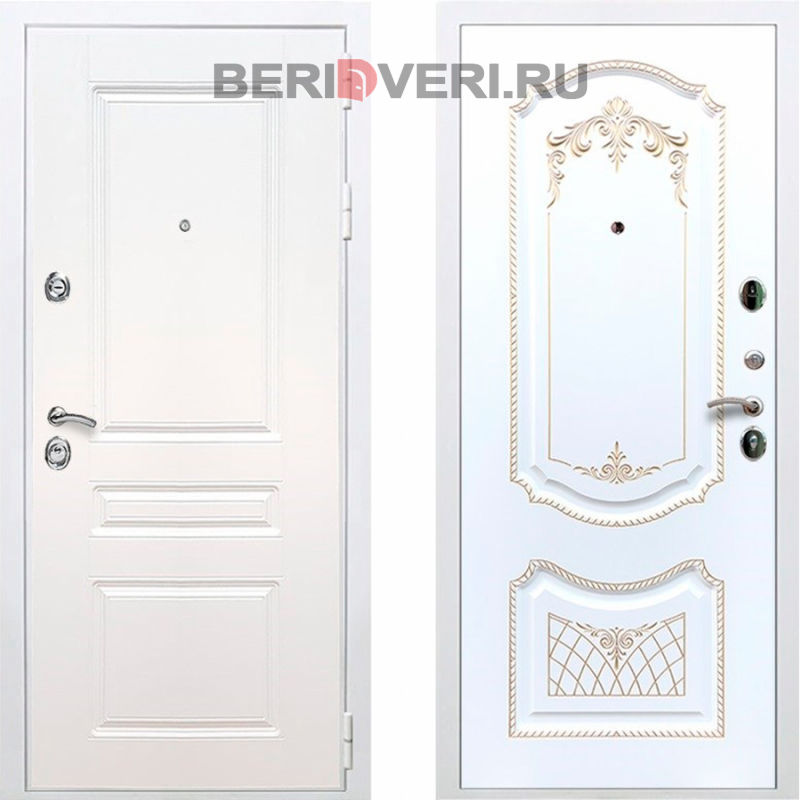 Металлическая дверь REX Премиум H ФЛ-317 Белый / Белый патина золото