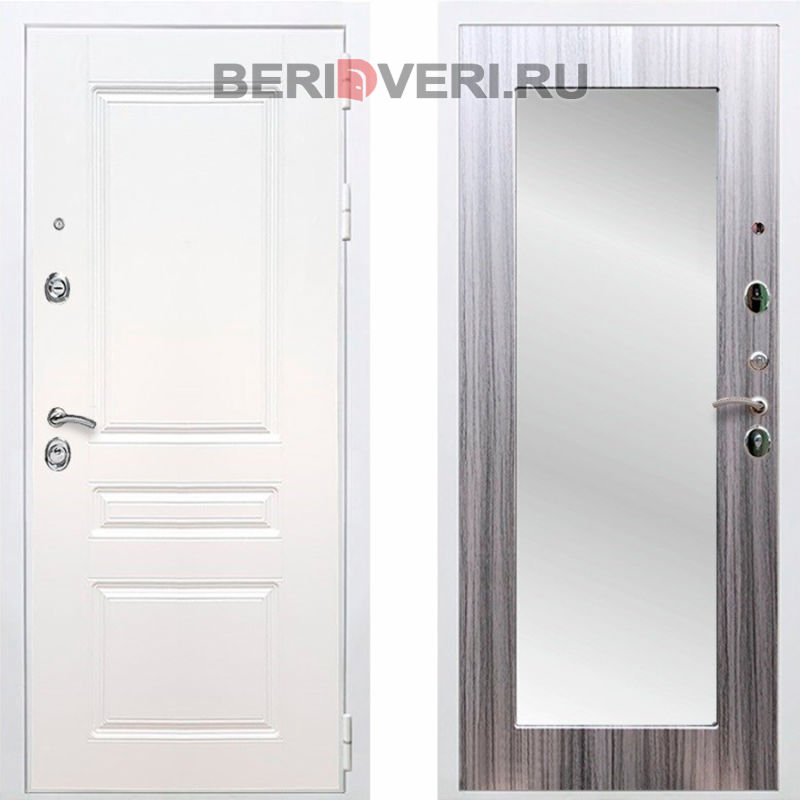 Металлическая дверь REX Премиум H Зеркало Пастораль Белый / Сандал серый